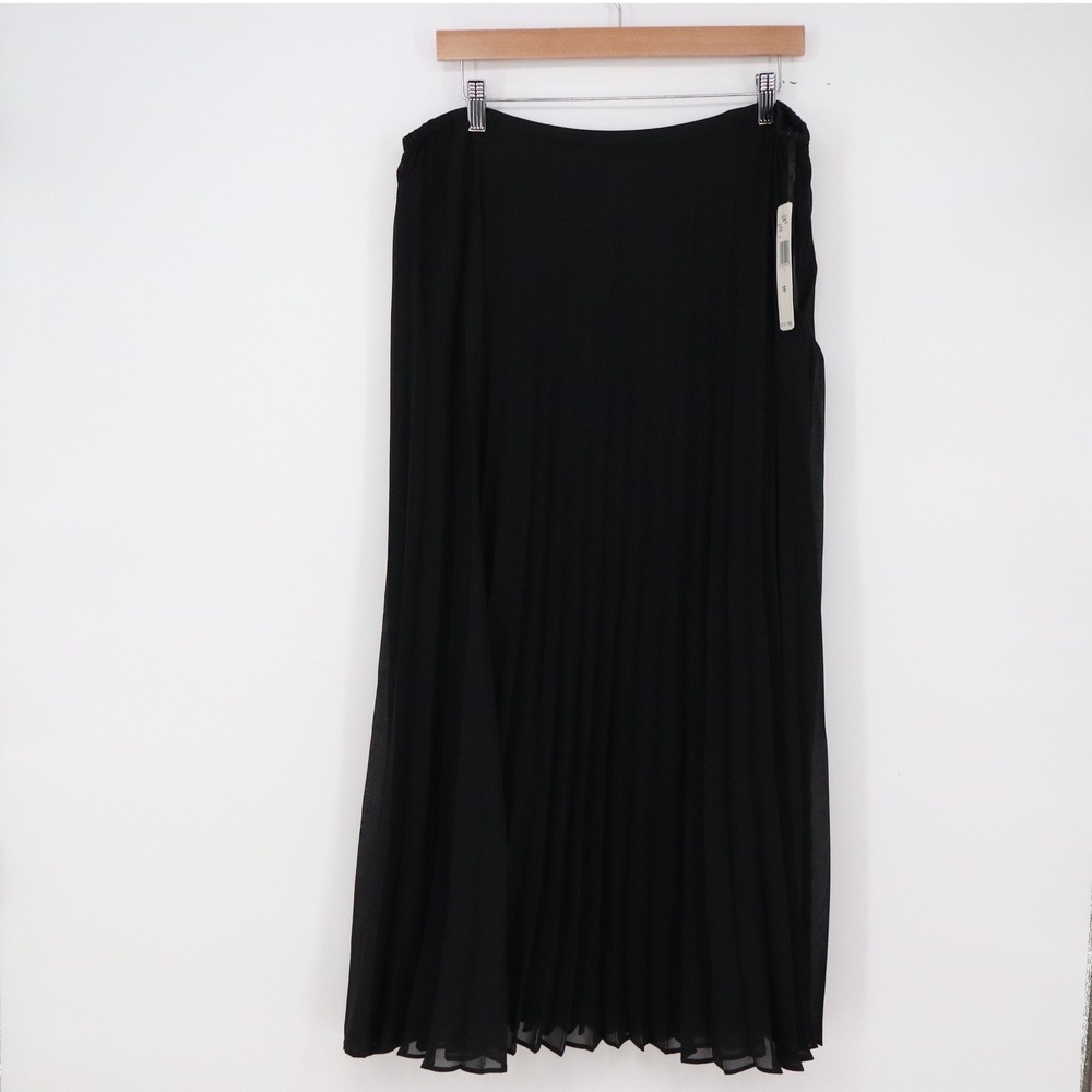 Rena Rowan Skirt Womens 16 Ingenue Black Pleated Lined Chiffon New